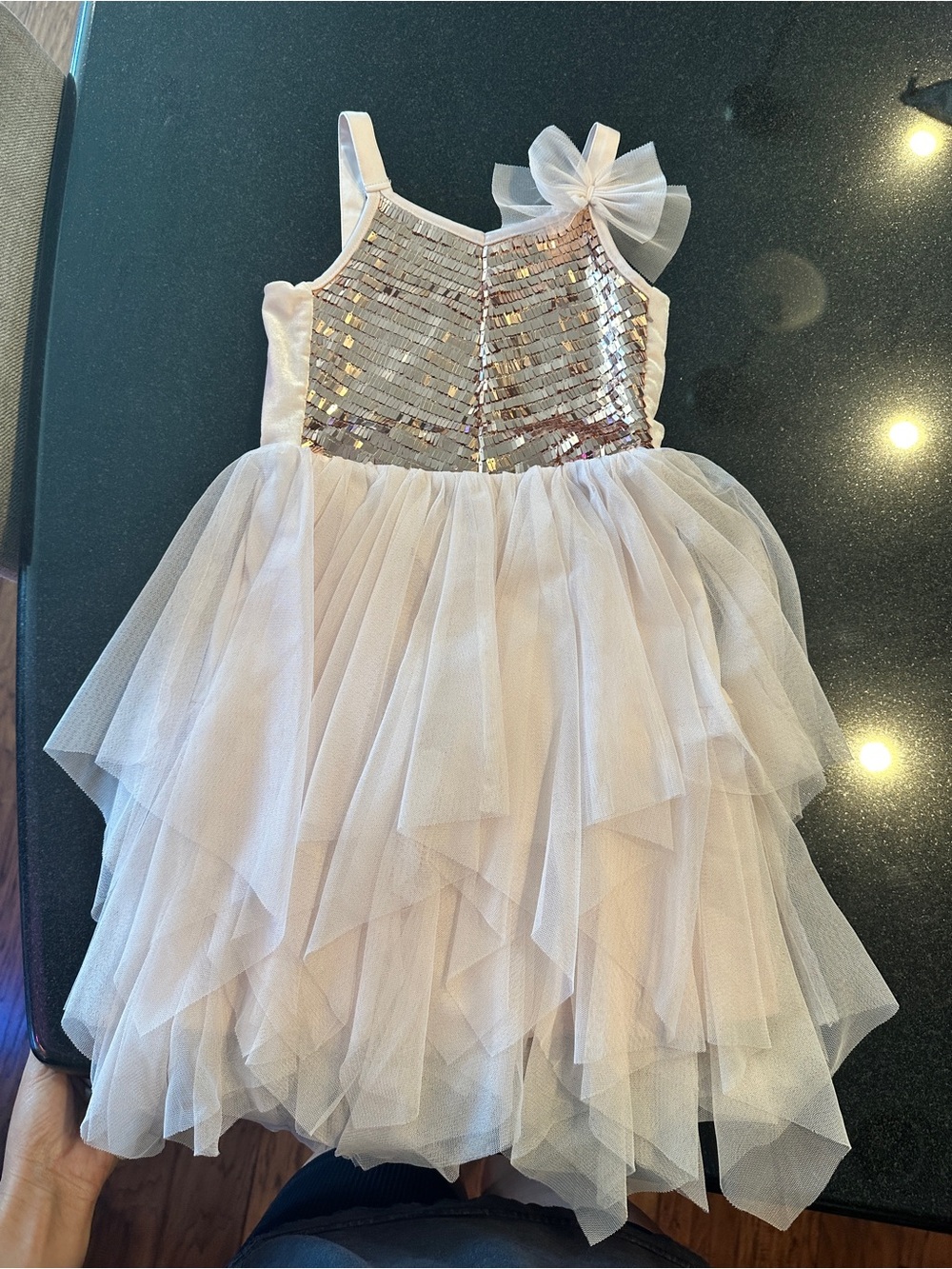 Zhenzi Rose Gold Sequin Tulle Dress with Bow